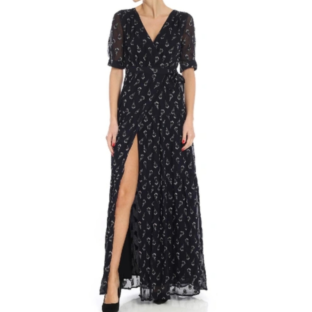 ba&sh Madonna Dress Silk Maxi Wrap small 4 black